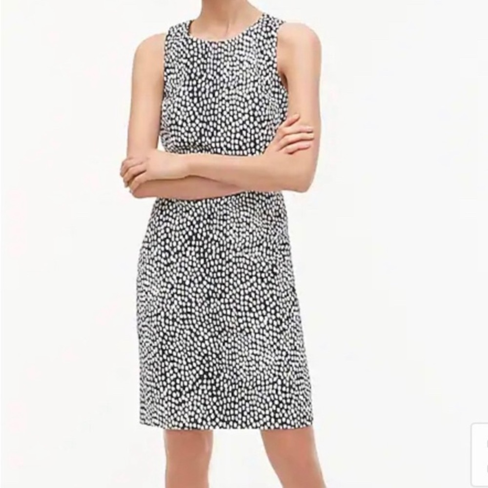J. Crew Navy White Basketweave Oncilla Print Sleeveless Sheath Dress 8